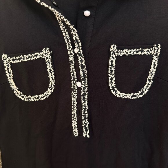 Sonja Morgan Black Collared Long Sleeve Mini Dress Beaded Trim, Size Large NWT - Picture 7 of 15